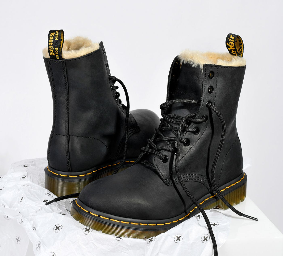 DR. MARTENS 1460SERENAFAUXFURLINEDLACEUP in BLACK view 91