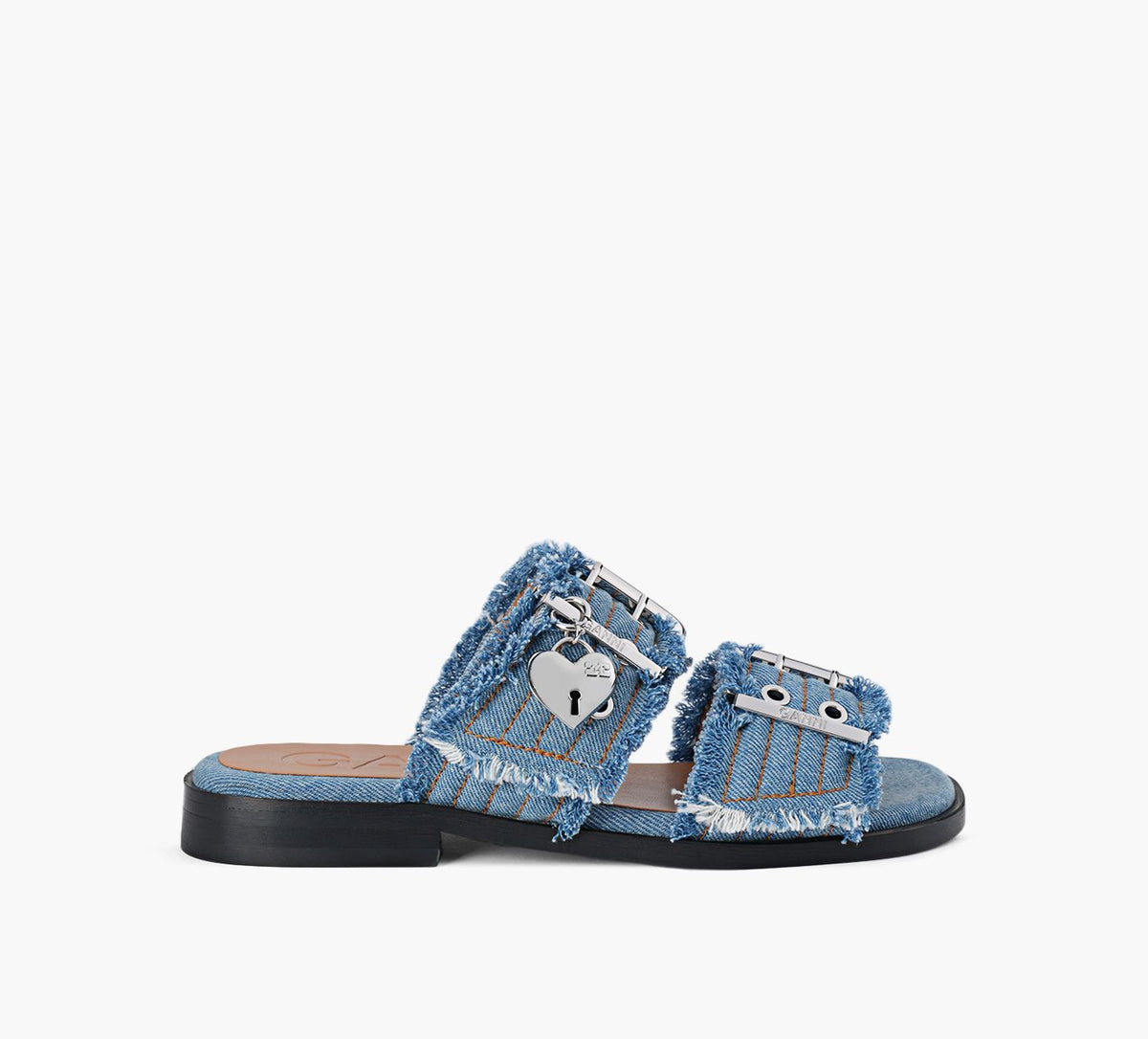 GANNI FEMINIEBUCKLETWOSTRAPSANDALCHARMSDENIM in BLUE