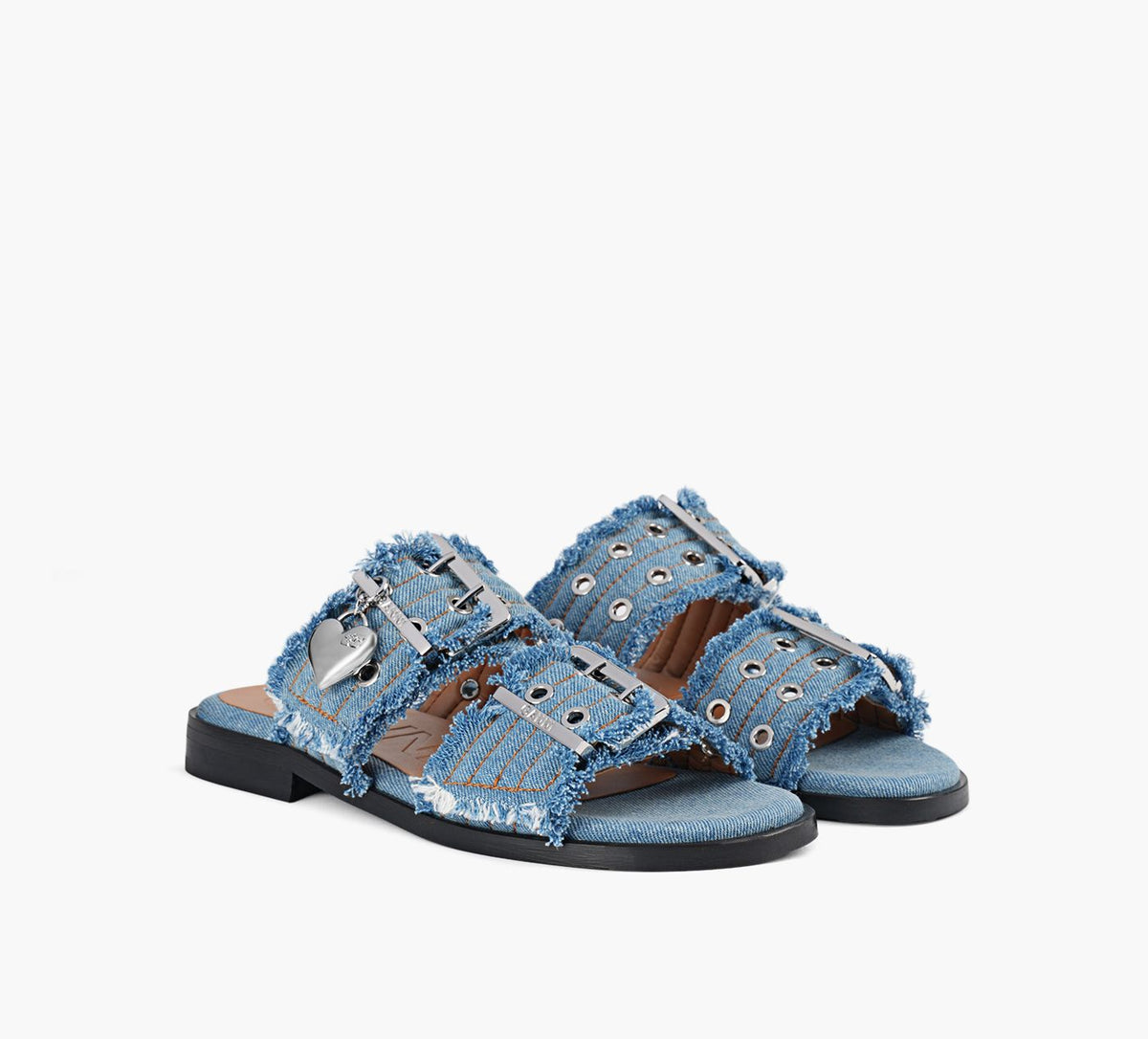 GANNI FEMINIEBUCKLETWOSTRAPSANDALCHARMSDENIM in BLUE view 2