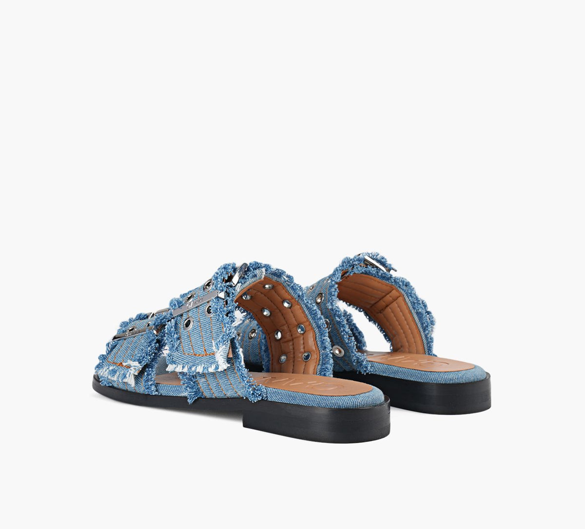 GANNI FEMINIEBUCKLETWOSTRAPSANDALCHARMSDENIM in BLUE view 3