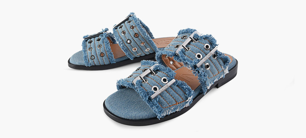 GANNI FEMINIEBUCKLETWOSTRAPSANDALCHARMSDENIM in BLUE view 4