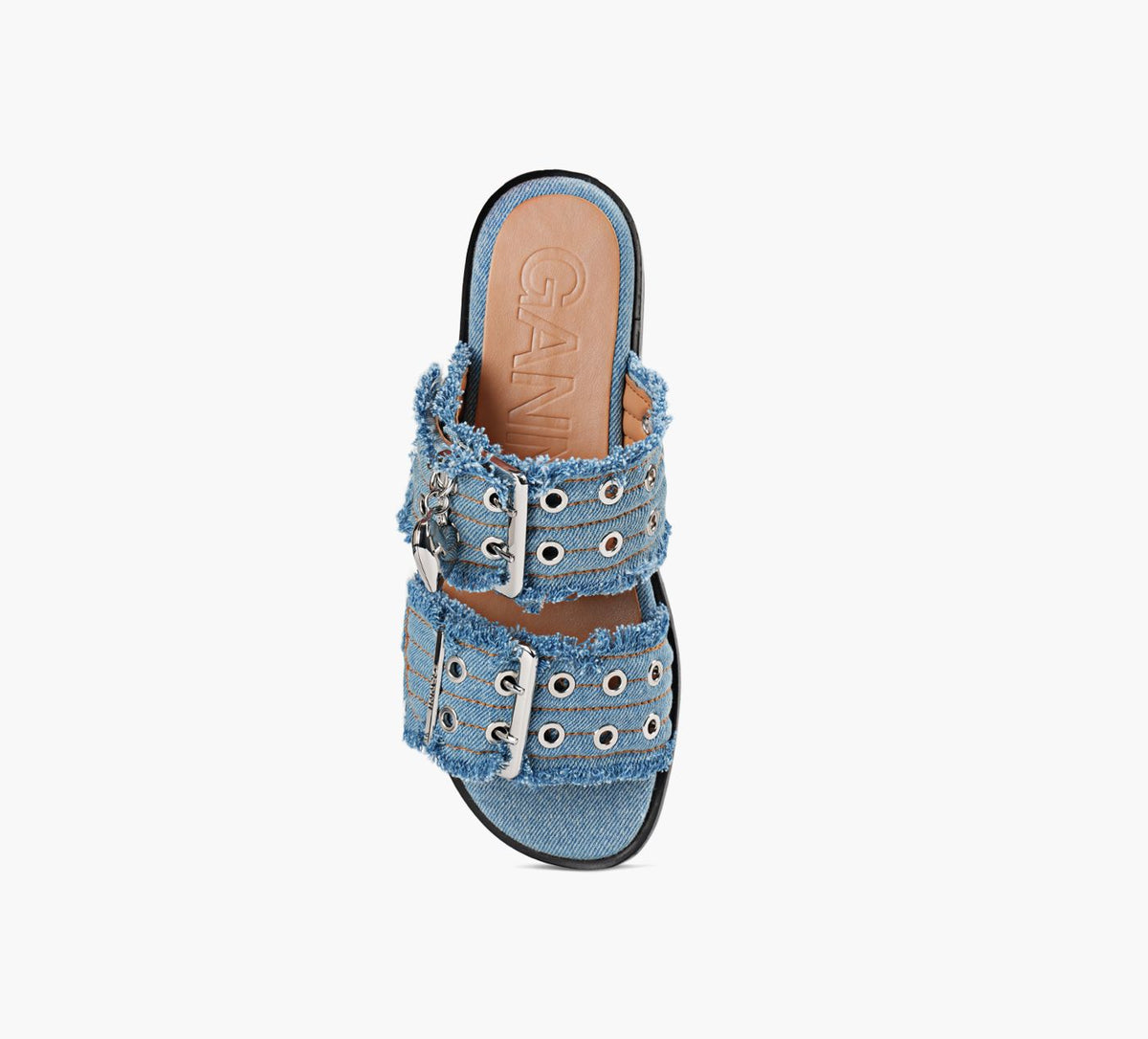 GANNI FEMINIEBUCKLETWOSTRAPSANDALCHARMSDENIM in BLUE view 1c
