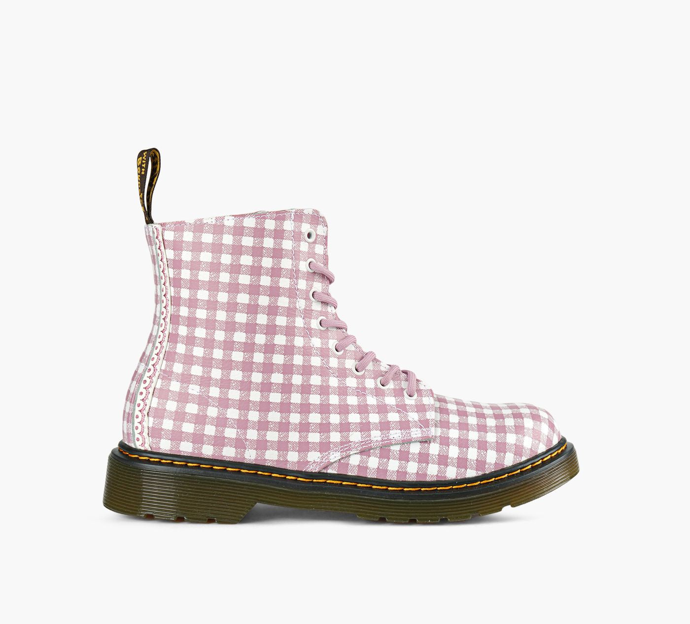 DR. MARTENS BOTTES1460GINGHAM en BLANC
