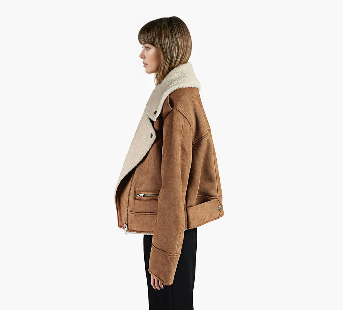 UGG FINNIANLUXEFLUFFMOTOJACKET in BROWN view 3