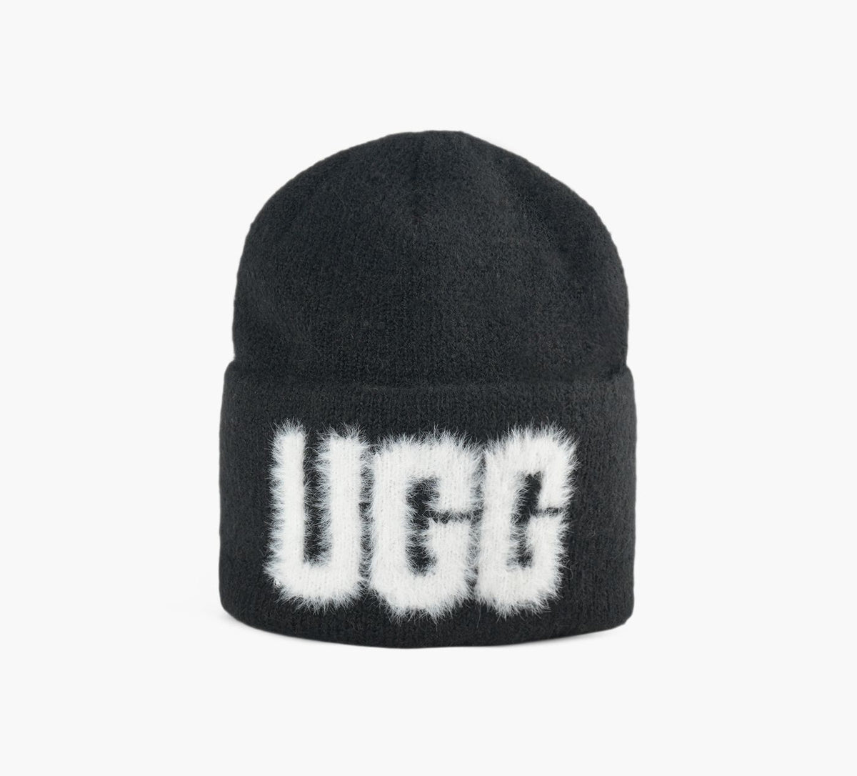 UGG FUZZYUGGLOGOBEANIE in BLACK