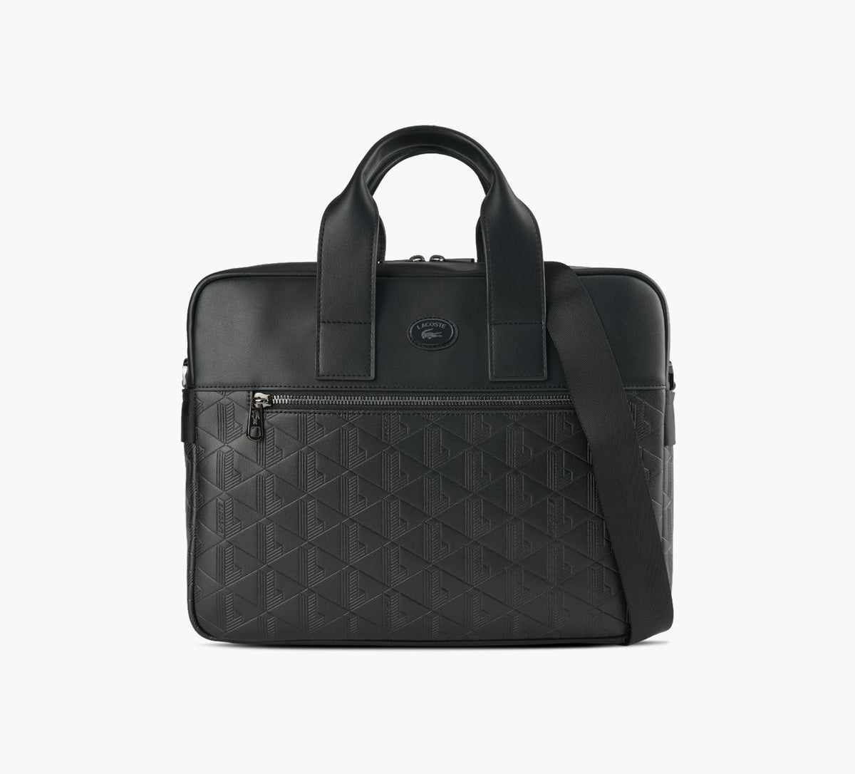 LACOSTE MONOGRAMLEATHERLAPTOPBAG in BLACK