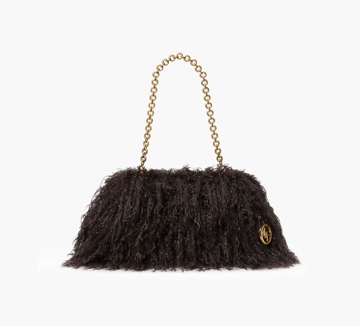 MICHAEL KORS GOLDIELARGEFAUXFURCLUTCH in BROWN