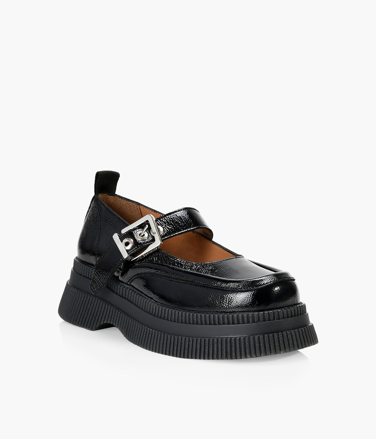 GANNI CREEPERS MARY JANE Black Patent Leather Browns Shoes