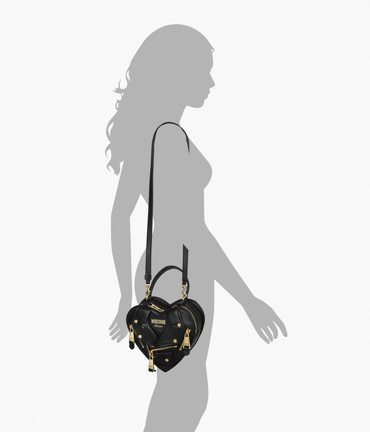 MOSCHINO HEART SHAPE BIKER BAG Black Leather Browns Shoes