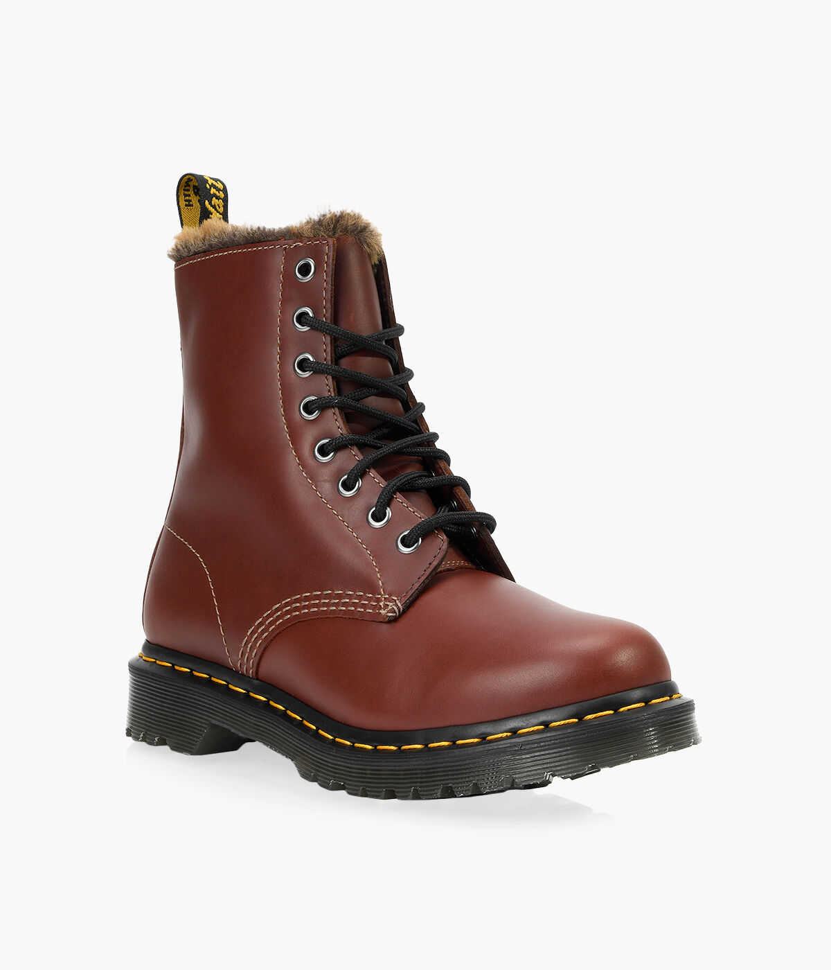 DR. MARTENS 1460 SERENA FAUX FUR LINED LACE UP Leather Browns