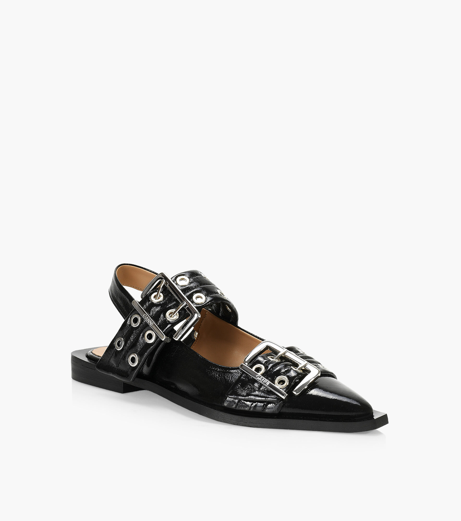 GANNI WIDE WELT BUCKLE - Black Patent Leather | Browns Shoes