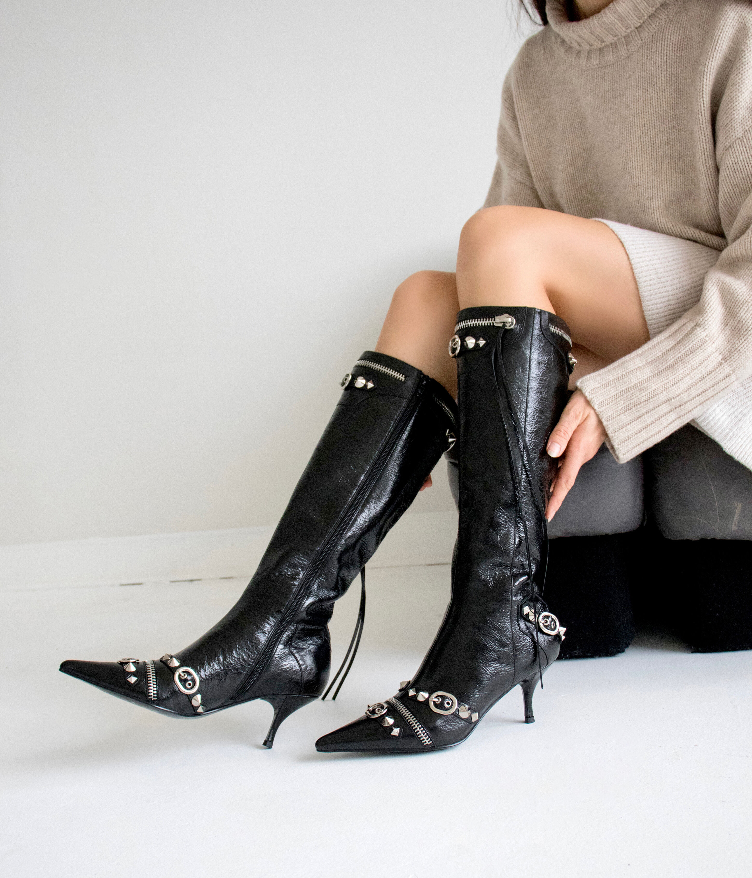 JEFFREY CAMPBELL ALT ROCK Black Leather Browns Shoes