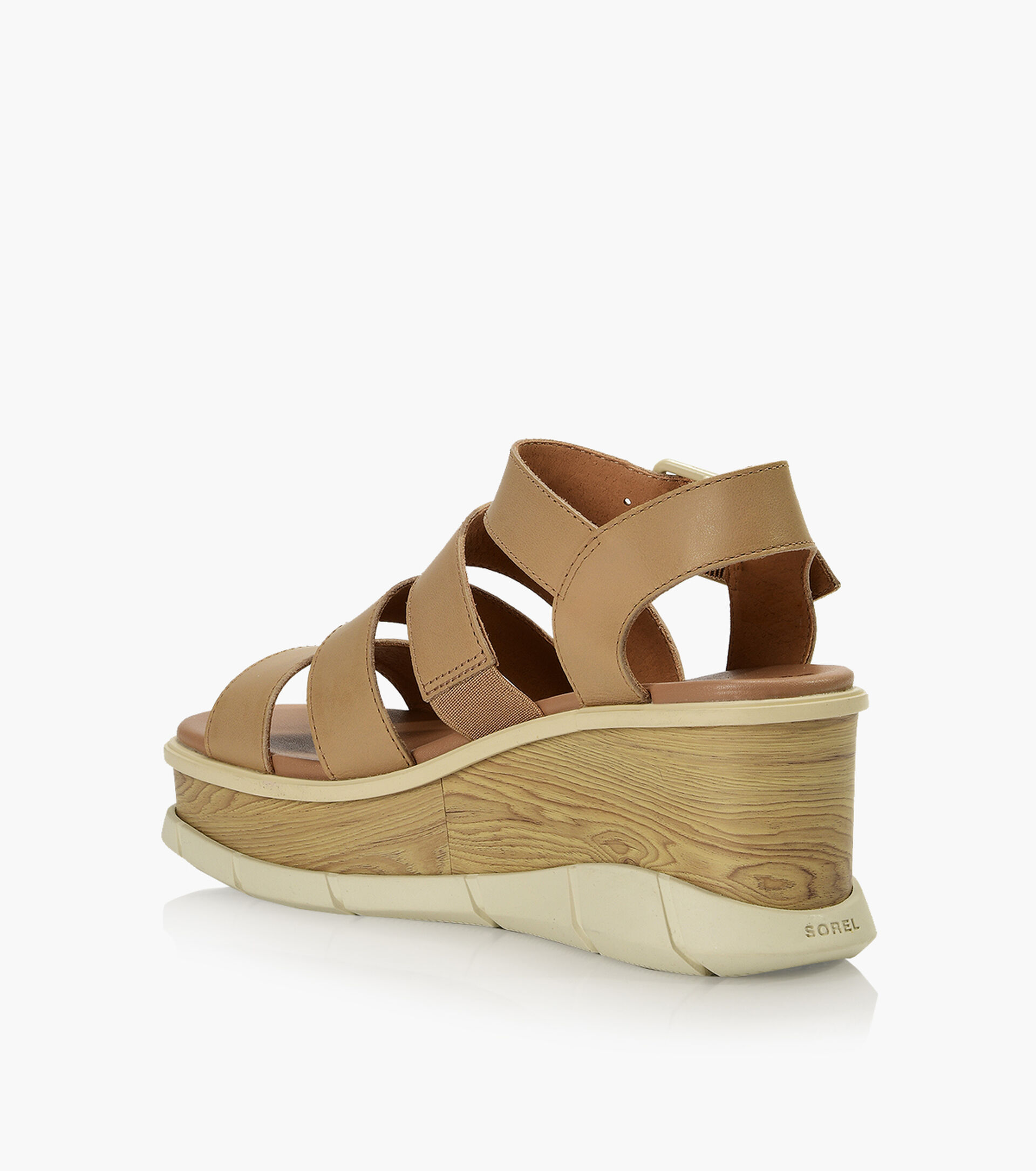 SOREL JOANIE III ANKLE STRAP WEDGE SANDAL Leather Browns Shoes