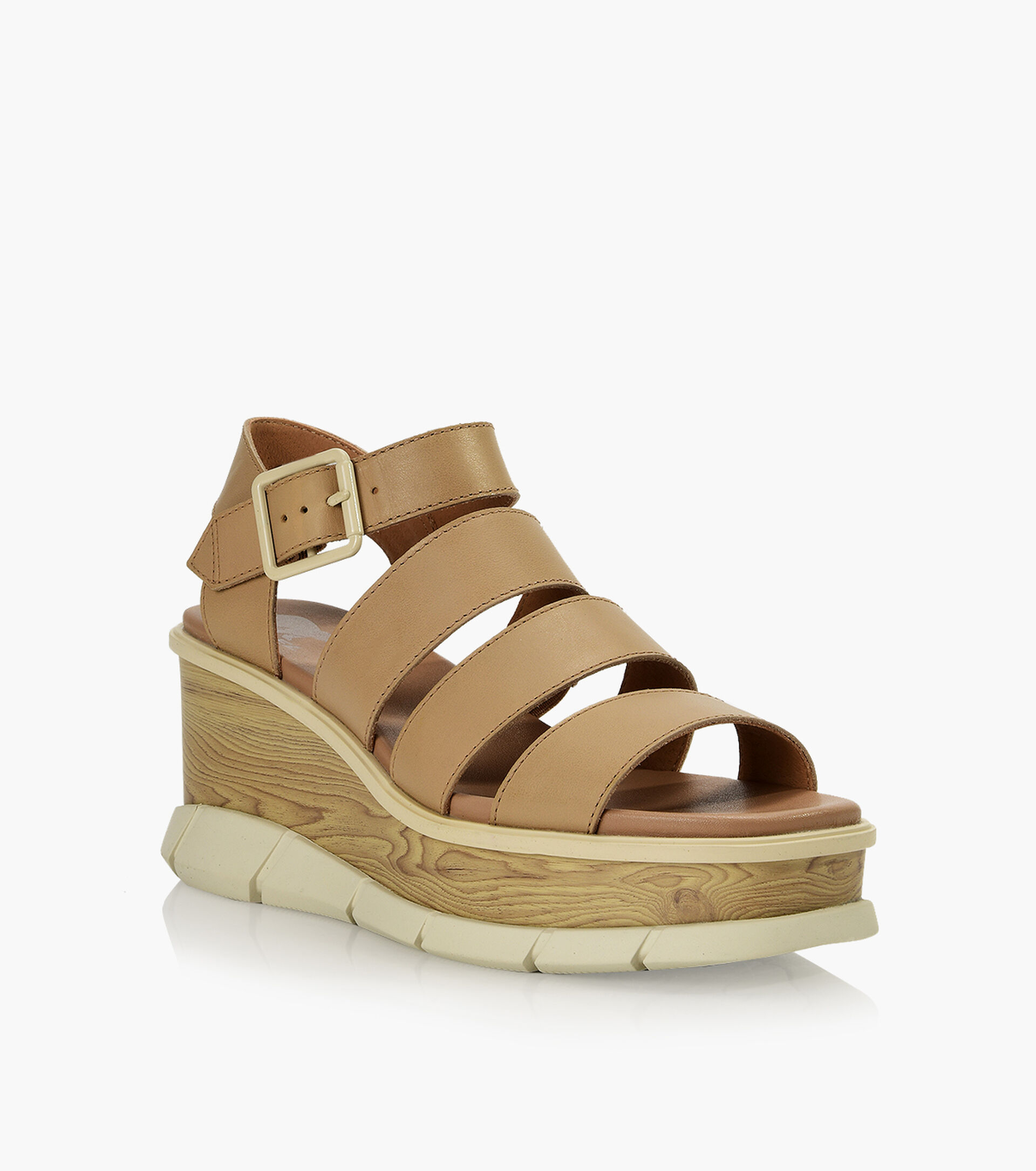 SOREL JOANIE III ANKLE STRAP WEDGE SANDAL Leather Browns Shoes