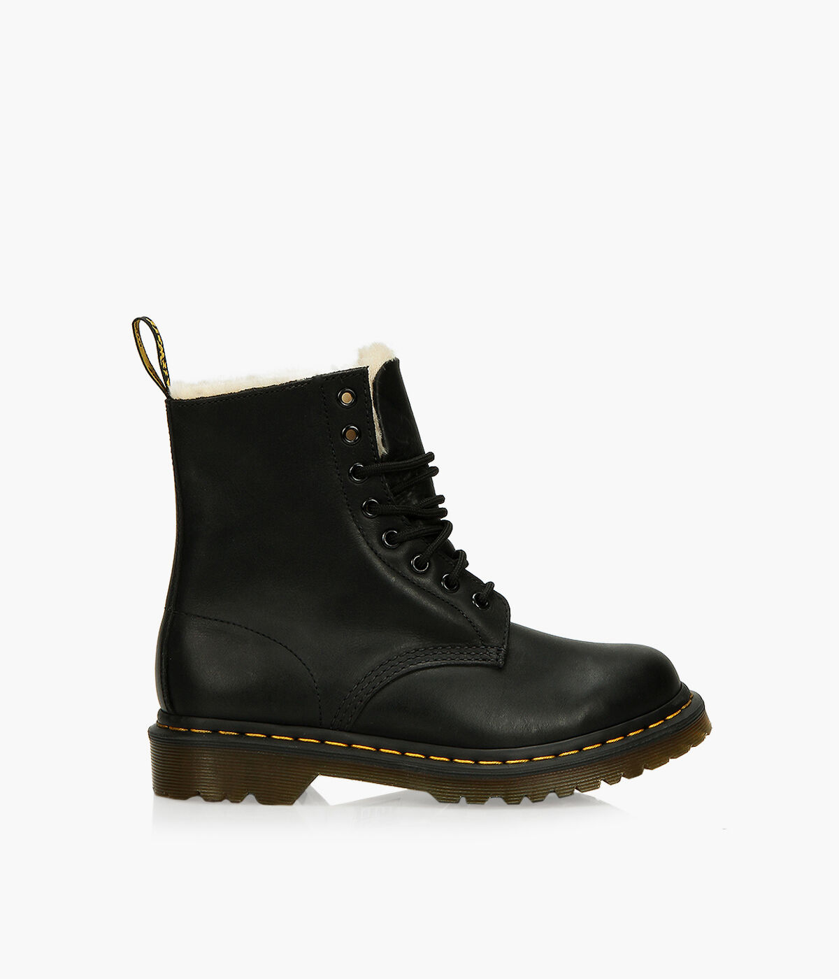DR. MARTENS 1460 SERENA FAUX FUR LINED LACE UP Black Leather