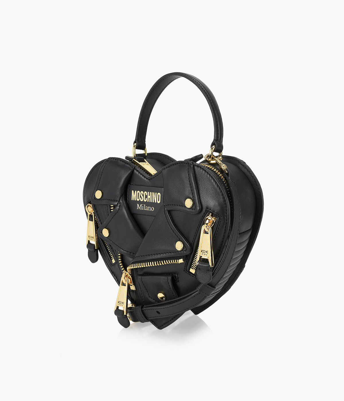 MOSCHINO HEART SHAPE BIKER BAG Black Leather Browns Shoes