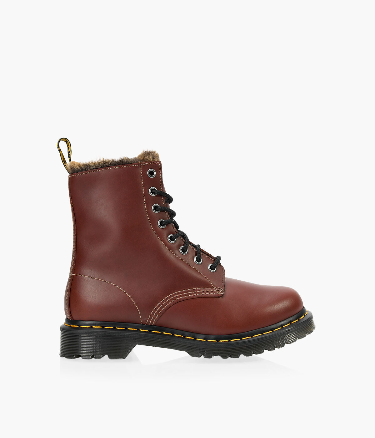 DR. MARTENS 1460 SERENA FAUX FUR LINED LACE UP Leather Browns